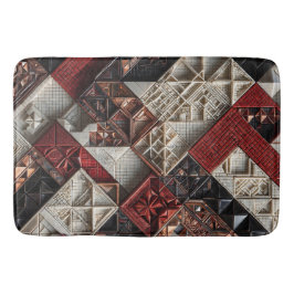 Alfombrilla De Baño Rojo Negro Marfil Micro Mosaico 3D Geométrico