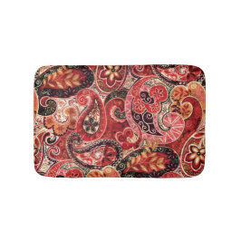 Alfombrilla De Baño Rojo, Rosa y Negro Vintage Paisley Floral