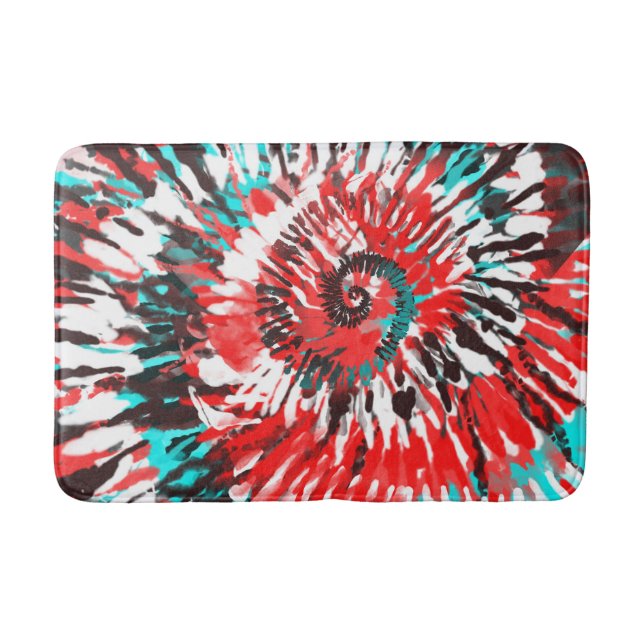 Alfombrilla De Baño Rojo Turquesa Negro Blanco y Gris Tie Dye (Anverso)