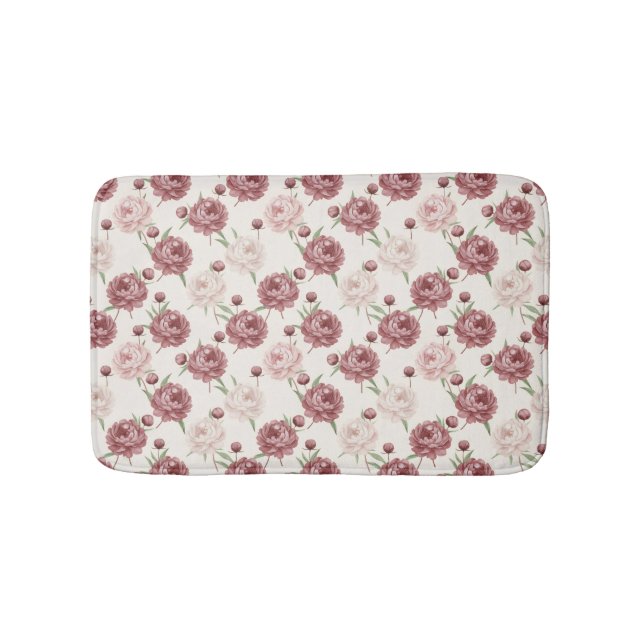 Alfombrilla De Baño Romantic Blush & Burgundy Peony Floral Pattern (Anverso)