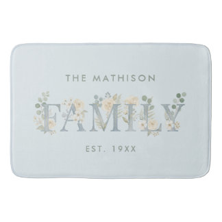Alfombrilla De Baño Romantic Dusty Blue Floral Family Monogram