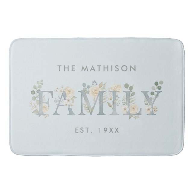 Alfombrilla De Baño Romantic Dusty Blue Floral Family Monogram (Anverso)