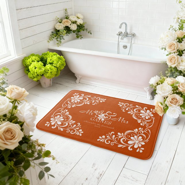 Alfombrilla De Baño Romantic Shabby Chic Burnt Naranja Sr. Mrs Newlyw (Subido por el creador)