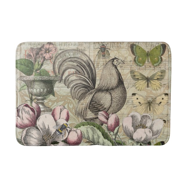 Alfombrilla De Baño Rooster Garden Flower Butfly Art (Anverso)