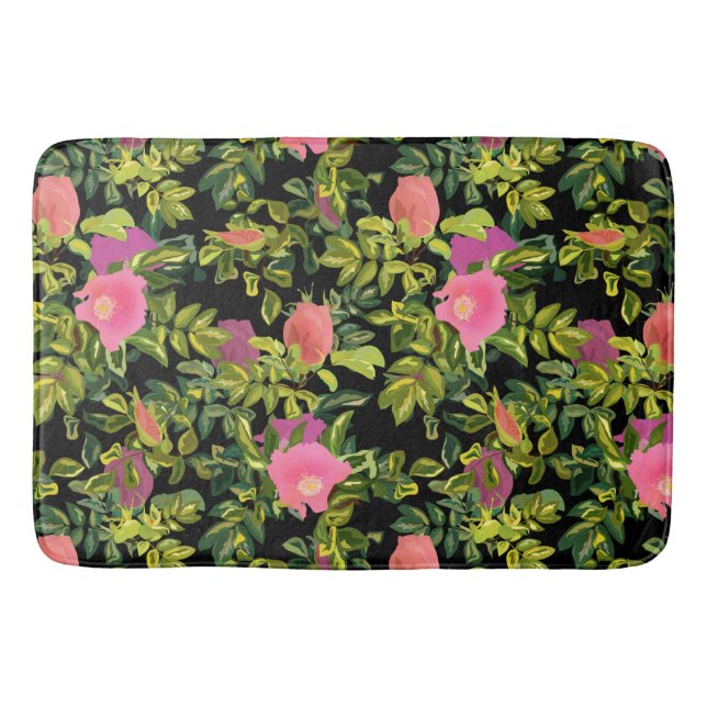 Alfombrilla De Baño Rosa acuarela flores rosadas retro floral botánico (Anverso)