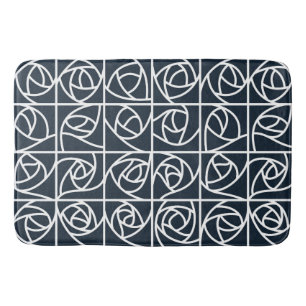 Alfombrilla De Baño Rosa Art Deco Cuadrados estilizados azul marino fl
