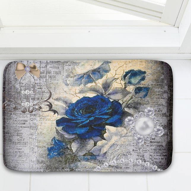 Alfombrilla De Baño Rosa azul oscuro victoriano Ephemera (Subido por el creador)