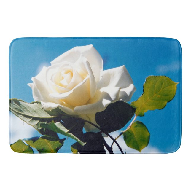 Alfombrilla De Baño Rosa blanca bajo cielo azul (Anverso)