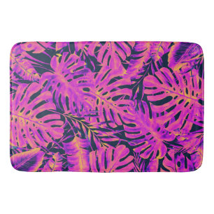 Alfombrilla De Baño Rosa Brillante y Azul Marino Hojas de Palma Tropic