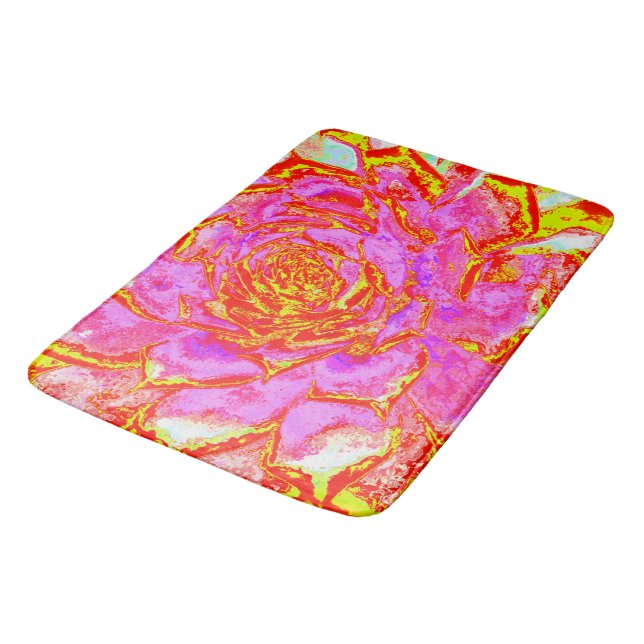 Alfombrilla De Baño Rosa caliente, rojo y amarillo suculento rosette s (Angular)