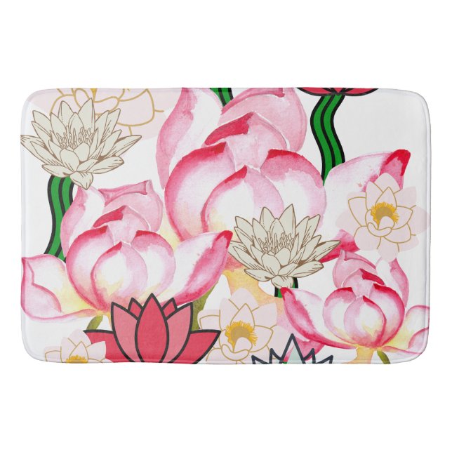 Alfombrilla De Baño Rosa de flores de Mikitiez lotus (Anverso)