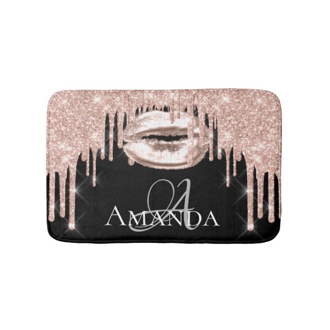 Alfombrilla De Baño Rosa de golpecitos Rubor nombre Purpurina Monogram (Anverso)