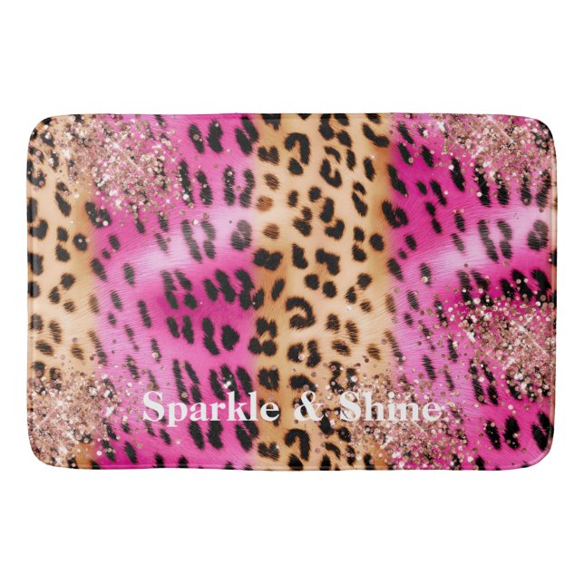 Alfombrilla De Baño Rosa de impresión de leopardo rosa Purpurina Glitz (Anverso)