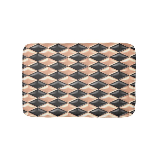 Alfombrilla De Baño Rosa De Oro Y Rhomboides Negros (Anverso)
