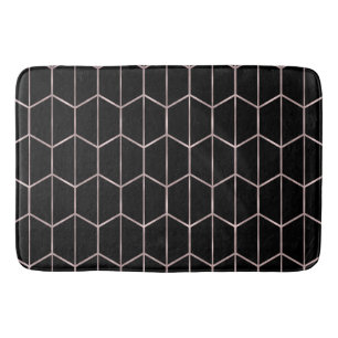 Alfombrilla De Baño Rosa Dorado y Negro Hexágono Geométrico Glamour