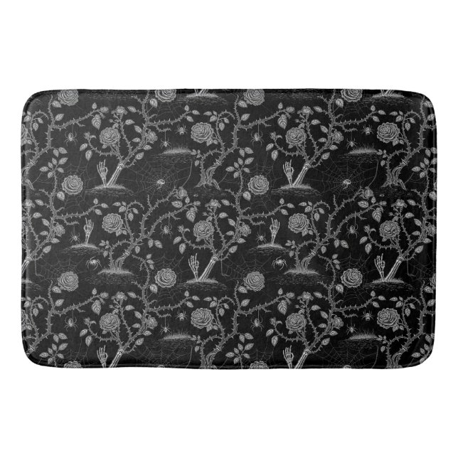 Alfombrilla De Baño Rosa gótico y patrón óseo (Anverso)