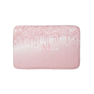 Alfombrilla De Baño Rosa metálico monogramo Perforaciones de Purpurin