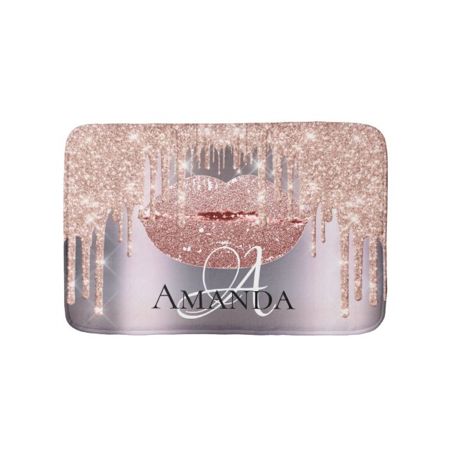 Alfombrilla De Baño Rosa Nombre Purpurina Gris Rosa Monograma Maquilla (Anverso)