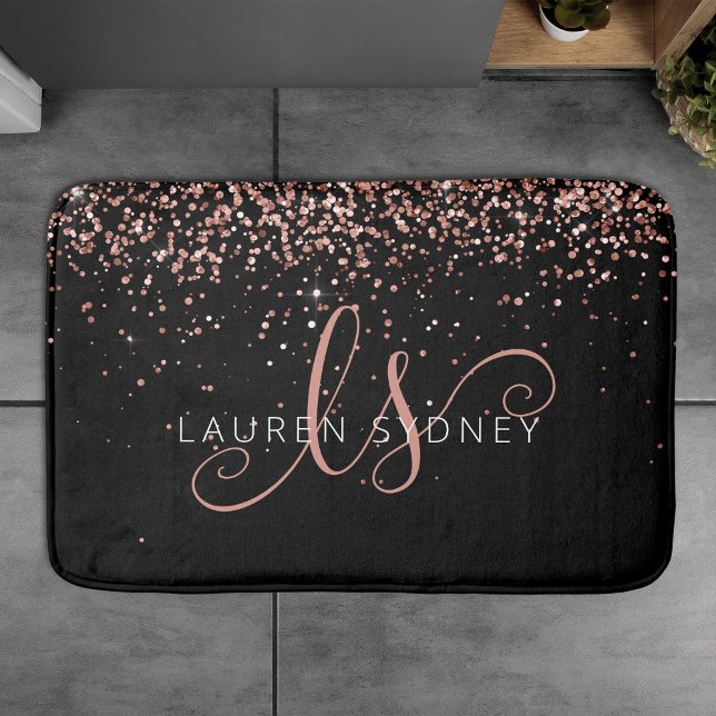 Alfombrilla De Baño Rosa Oro Rubor Purpurina rosa Glam Monograma Nombr (Subido por el creador)