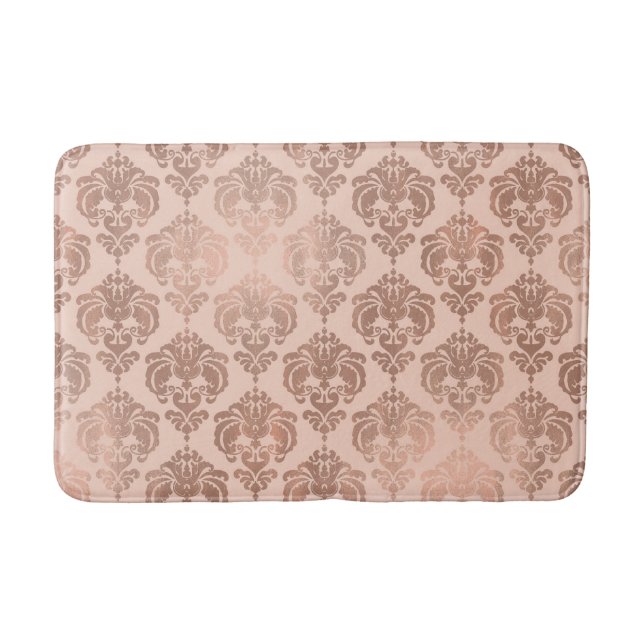 Alfombrilla De Baño Rosa Oro Rubor Rosa Moderno Glam Damask (Anverso)