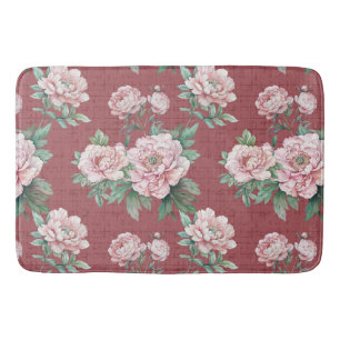 Alfombrilla De Baño Rosa Peony Watercolor Rusty Rojo
