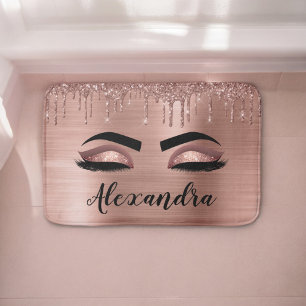 Alfombrilla De Baño Rosa Purpurina dorado Esparkle Eyelashes Monograma