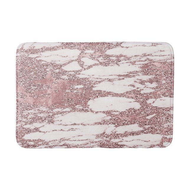 Alfombrilla De Baño Rosa Purpurina rosa dorado Sparkly Marble Glam (Anverso)
