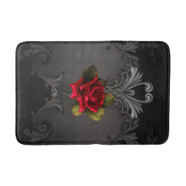 Alfombrilla De Baño Rosa Roja & Elegante Gótico Negro