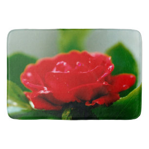 Alfombrilla De Baño Rosa roja matutina cubierta de rocío