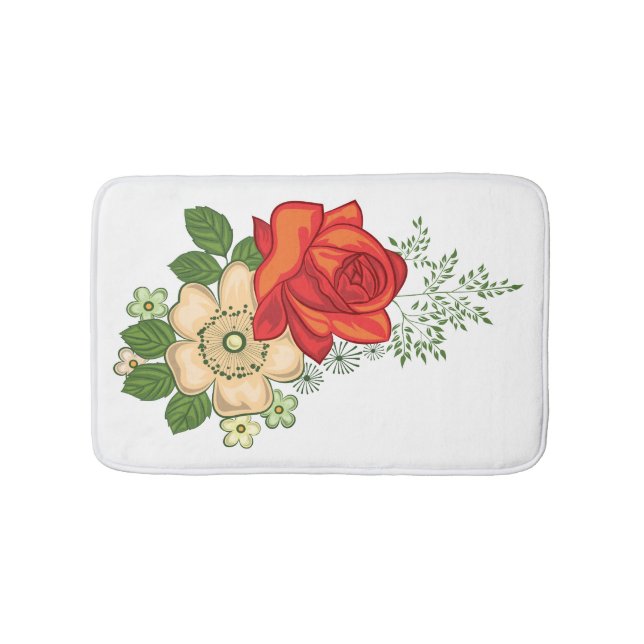 Alfombrilla De Baño Rosa Roja y Margaritas (Anverso)