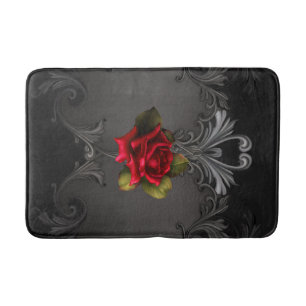 Alfombrilla De Baño Rosa Roja y Negra Elegancia Gótica