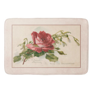 Alfombrilla De Baño Rosa rojo del vintage elegante