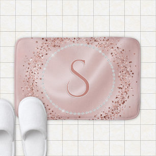 Alfombrilla De Baño Rosa Rubor Glam Metalizado Rosa Dorado Monograma