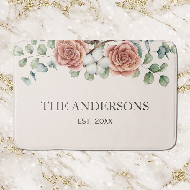 Alfombrilla De Baño Rosa Rústico Eucalyptus Floral Botánica (In situ)