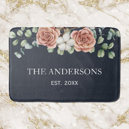 Alfombrilla De Baño Rosa Rústico Eucalyptus Floral Negro