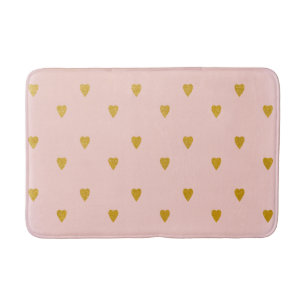 Alfombrilla De Baño Rosa Sonrojo y Corazones de Oro Lindos