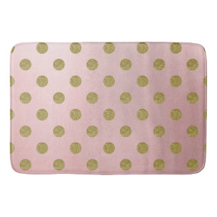 Alfombrilla De Baño Rosa Suave Dorado Brillo Glam Lunares Lindo