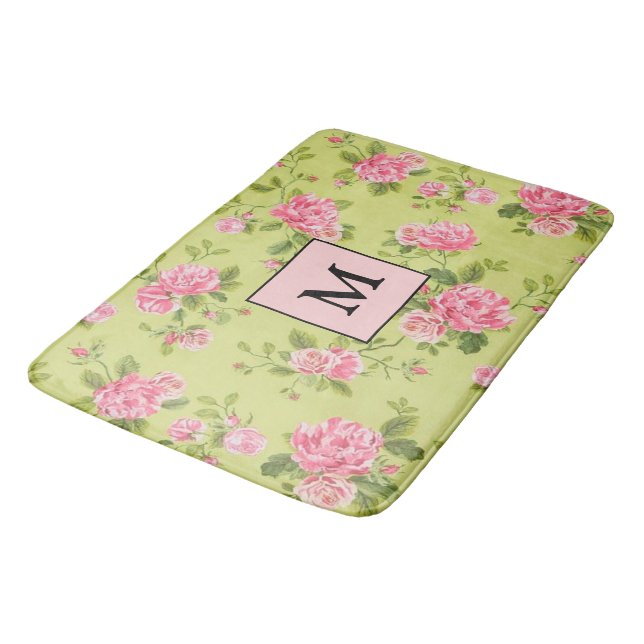 Alfombrilla De Baño Rosa verde floral moderno (Angular)
