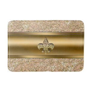 Alfombrilla De Baño Rosa y dorado brillo brillante Fleur de lis Chic