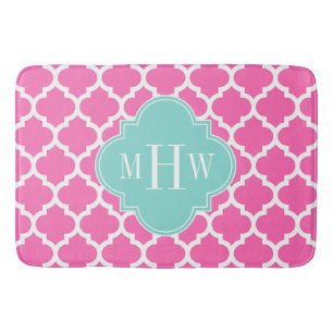 Alfombrilla De Baño Rosado Caliente2 Con Marroquí #5 Turquesa Monogram