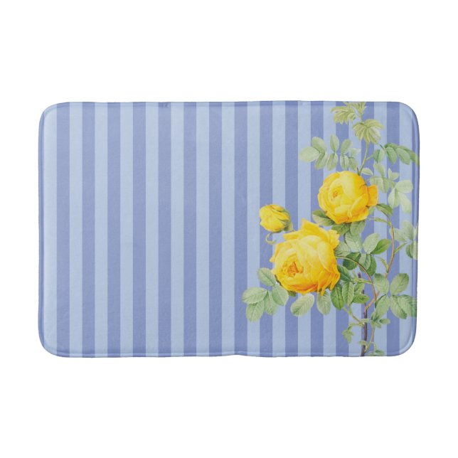 Alfombrilla De Baño Rosas amarillas en franjas azules (Anverso)