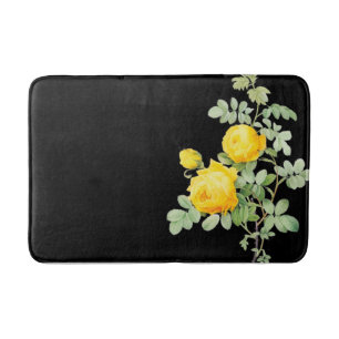 Alfombrilla De Baño Rosas amarillas vintage en la tina de baño negra