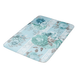 Alfombrilla De Baño Rosas azules con encaje