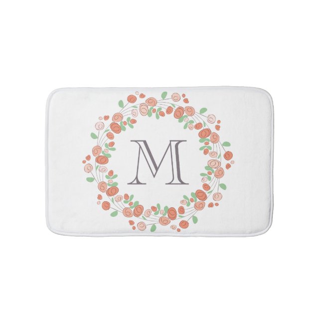 Alfombrilla De Baño rosas coralinos monograma (Anverso)