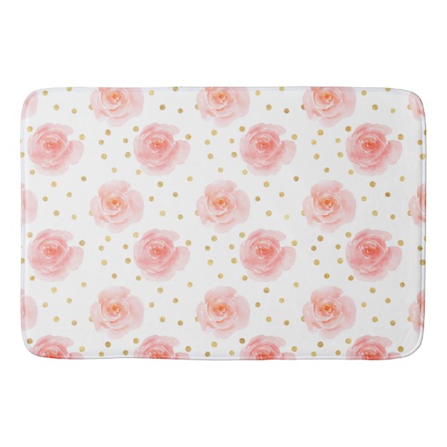 Alfombrilla De Baño Rosas de acuarela rosa de Confetti dorado (Anverso)
