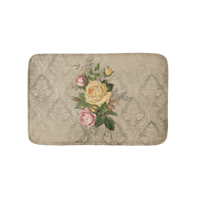 Alfombrilla De Baño Rosas de cosecha y Damasco de oro (Anverso)