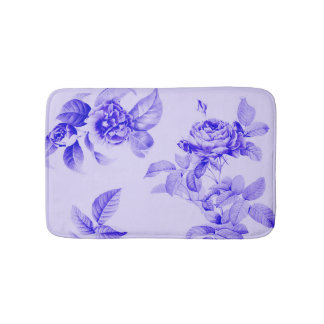 Alfombrilla De Baño Rosas de época Flores románticas Lavanda Azul