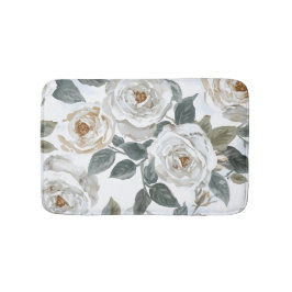 Alfombrilla De Baño Rosas de jardín | Floral vintage acuarela blanca