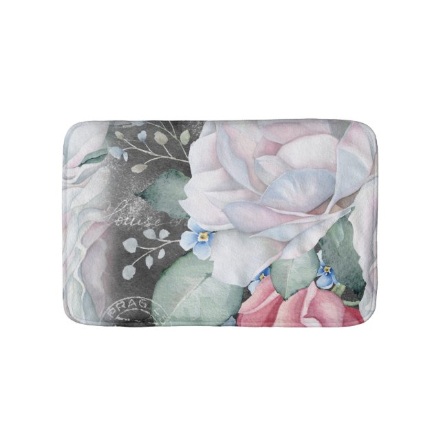 Alfombrilla De Baño Rosas de Watercolor Chalkboard (Anverso)
