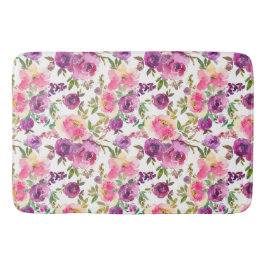 Alfombrilla De Baño Rosas morados rosados Floral Girly Trendy